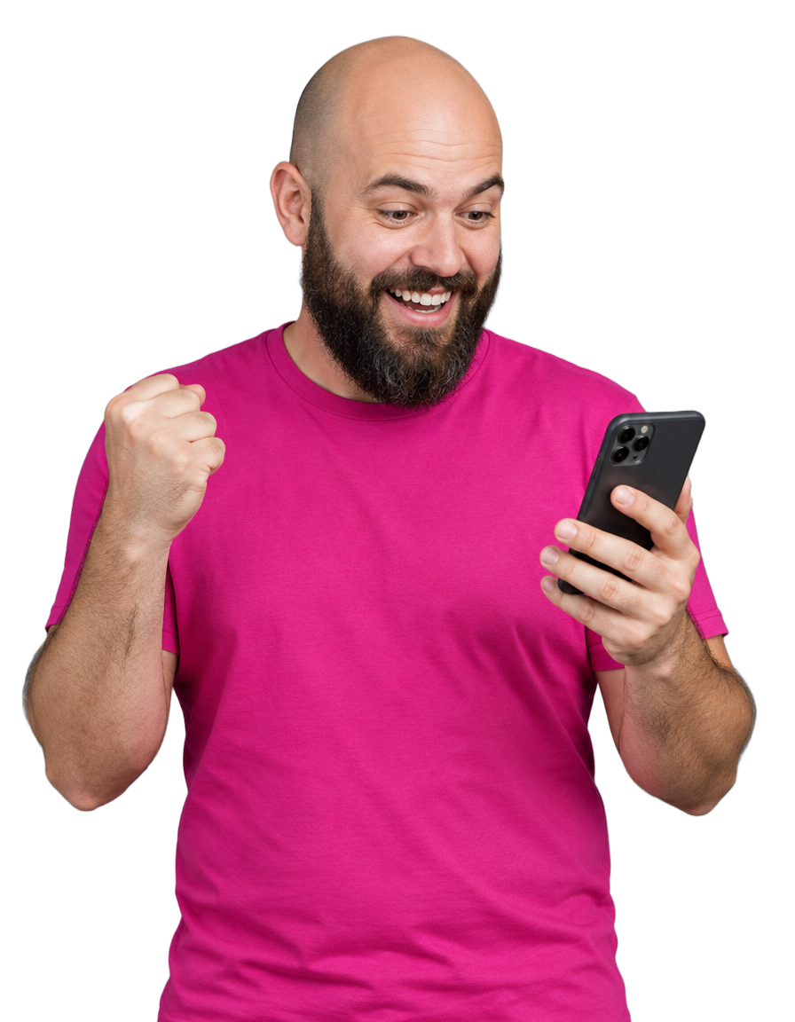 Happy customer looking at payments on his phone